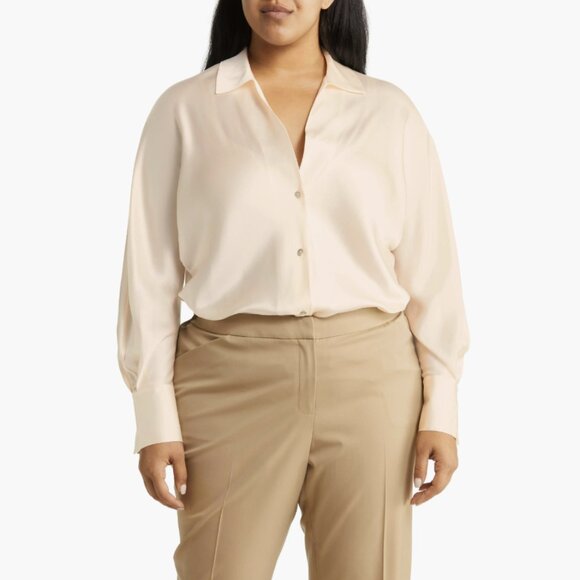 NWT Vince Fitted Silk Button Up Blouse Plus Size Luxury Designer Top - Picture 1 of 10